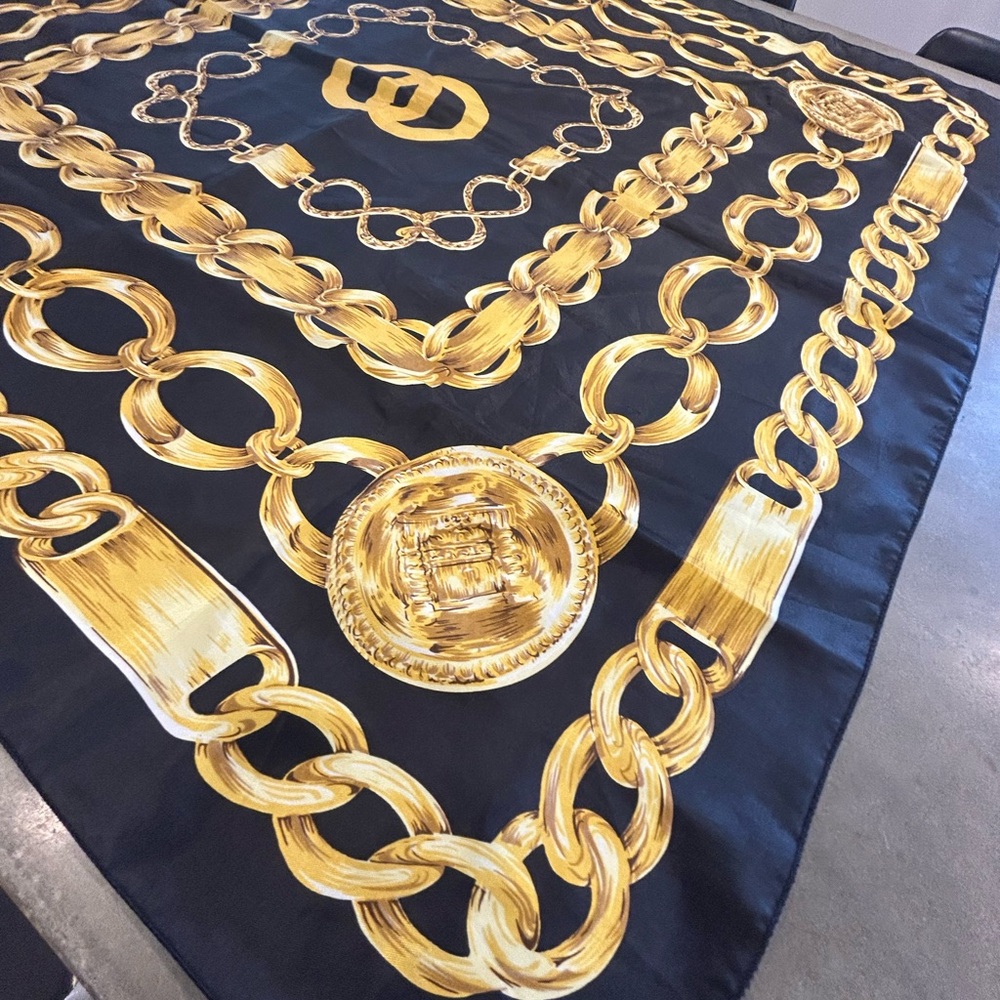 Black and Gold Chain Print Scarf - Picture 5 of 10